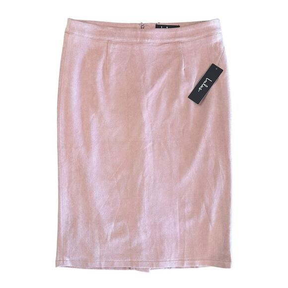 NWT Lulus Superpower Blush Pink Faux Suede Straight Pencil Skirt Lined Back Zip - Picture 1 of 12